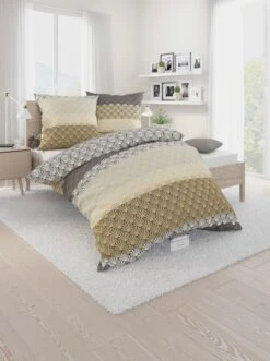 Biberna Bettwäsche In Anthrazit-gelb-gestreift