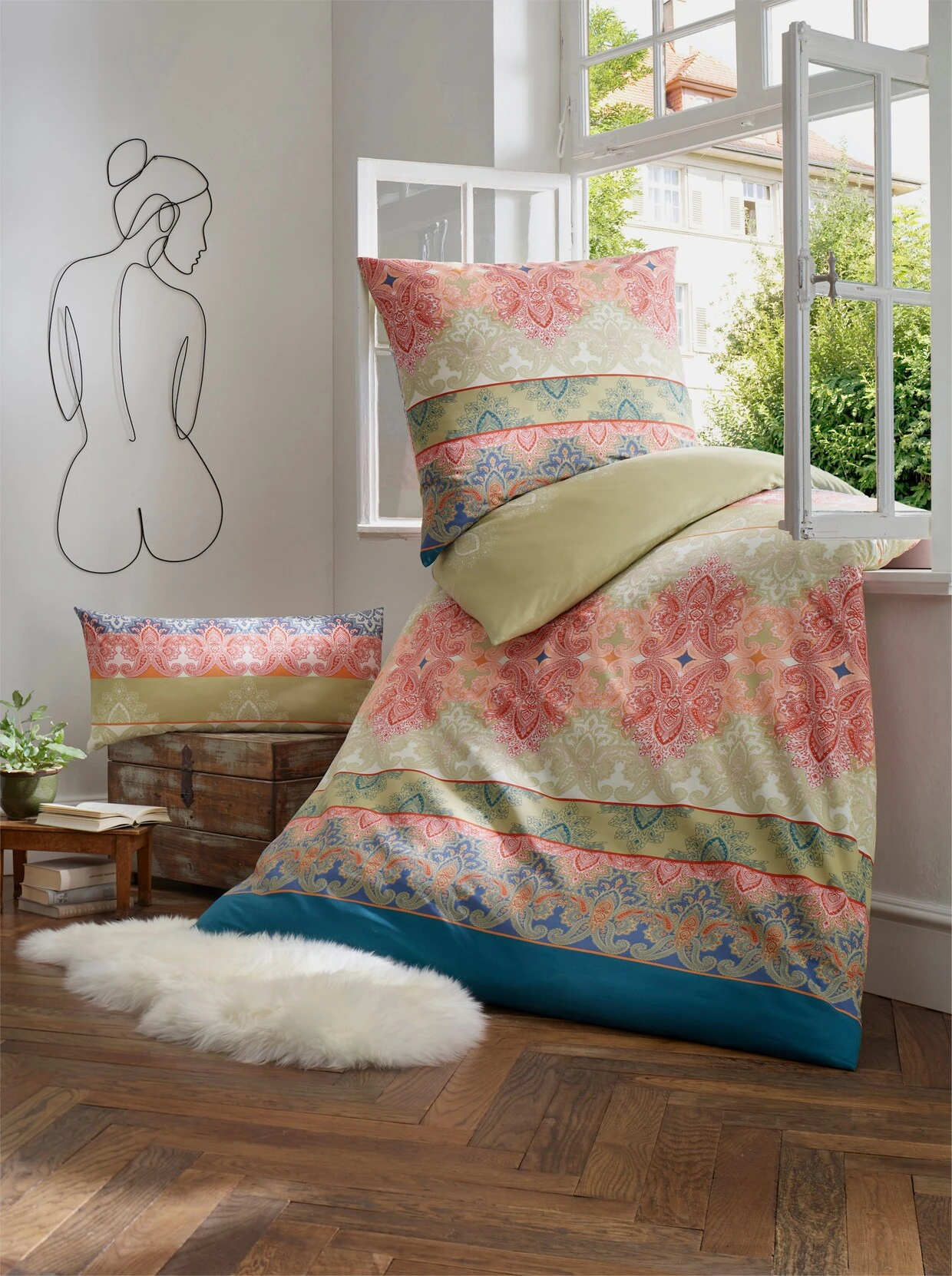 Heine Home Bettwäsche In Pistazie-koralle-gemustert 1 Heine Home Bettwäsche In Pistazie-koralle-gemustert